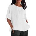 thumbnail image 5 of Dasayo White Tops for Women Trendy Cotton Linen Short Sleeve Pleated Casual Split Solid Blouses Shirts for Women XXXXL, 5 of 5