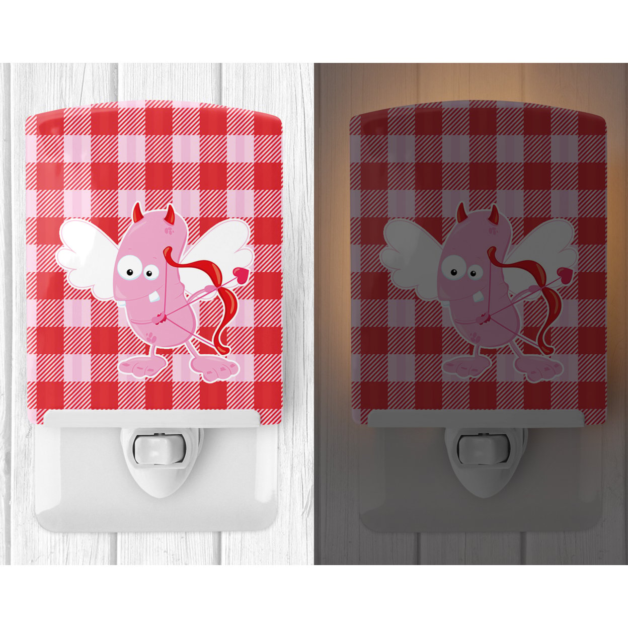 thumbnail image 2 of Cupid Monster Angel on Plaid #2 Ceramic Night Light, 2 of 2