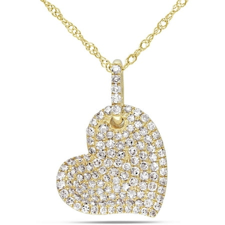 Miabella 1/2 Carat T.W. Diamond 14kt Yellow Gold Heart Pendant, 17