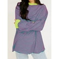 thumbnail image 5 of Women'S Oversized Long Sleeve T-Shirt Striped Colorblock Tunic Top Loose Autumn Crew Neck Sweatshirt Rose Red XL, 5 of 9