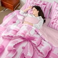 thumbnail image 4 of Manfei Girls Pink Ribbon Bowknot Bedding Comforter Set 7 Pieces,Geometric Stripes Full Bedding Set Lightweight,Dreamy Princess Fitted Sheet Flat Sheet,Microfiber Bedroom Decor,Reversible, 4 of 8