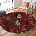 thumbnail image 2 of Round Area Rug 4ft Green Merry Christmas Tree Xmas Snowflake,Red Circular Mat Floor Carpet for Living Dining Room Bedroom, 2 of 4