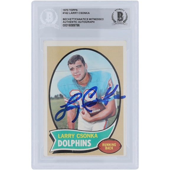 Larry Csonka Miami Dolphins Autographed 1970 Topps Series 1 #162 Beckett Fanatics Witnessed Authenticated Card - Fanatics Authentic Certified