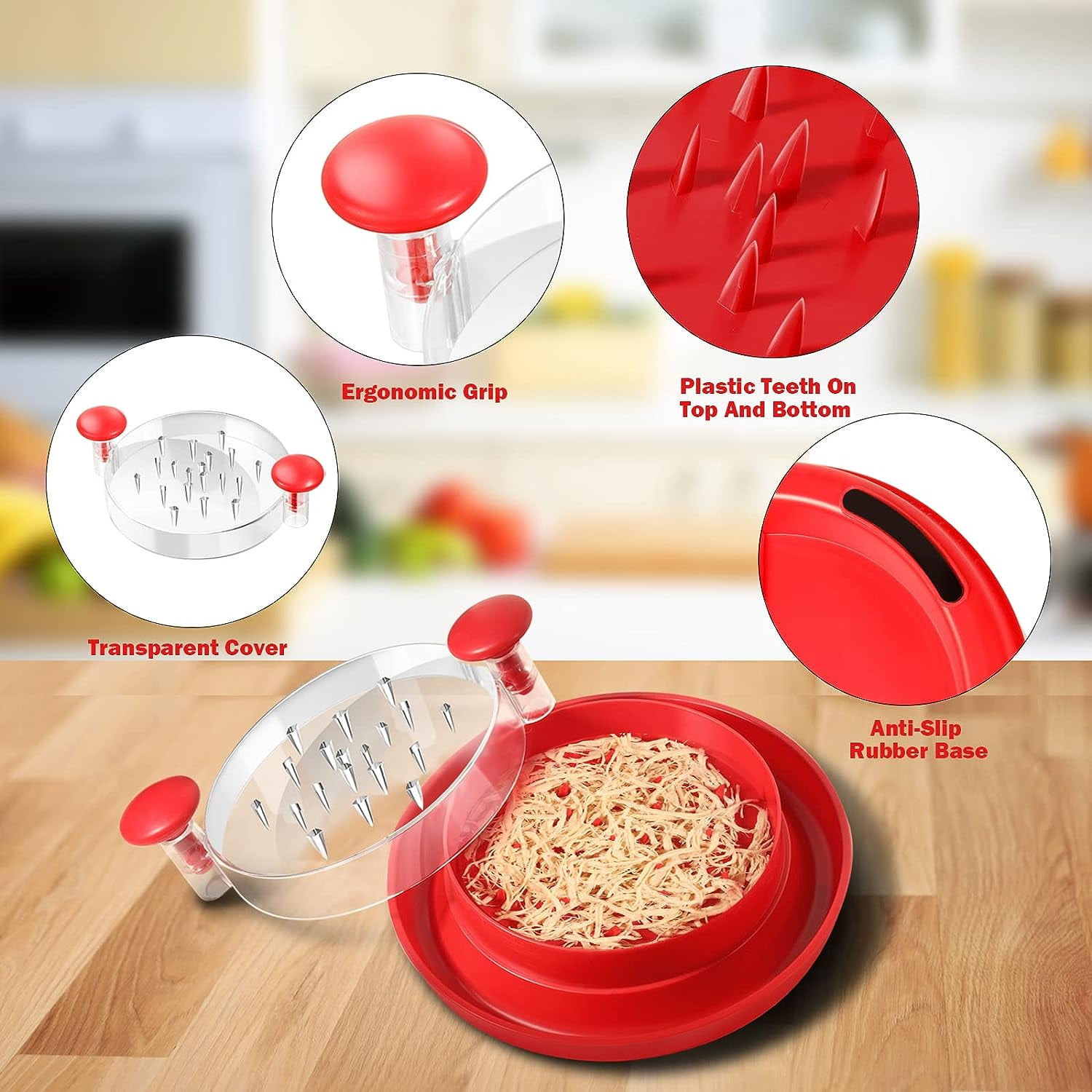 1Pcs Chicken Shredder Tool Twist Clear Lid, Large 10" Base, Meat