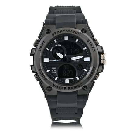 George Men's Analog Digital Watch with Gun Metal Case and Black PVC Strap 53MM