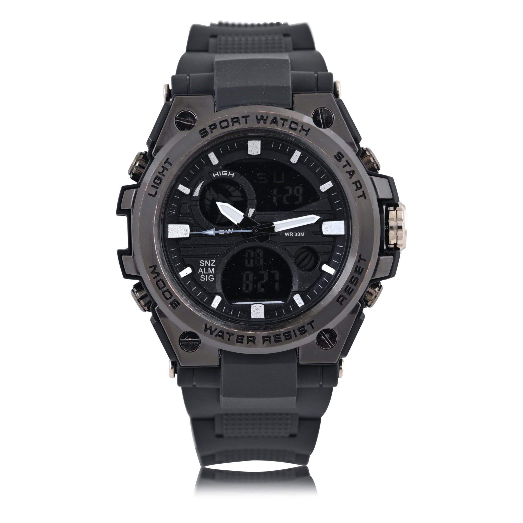 George Men's Analog Digital Watch with Gun Metal Case and Black PVC Strap 53MM
