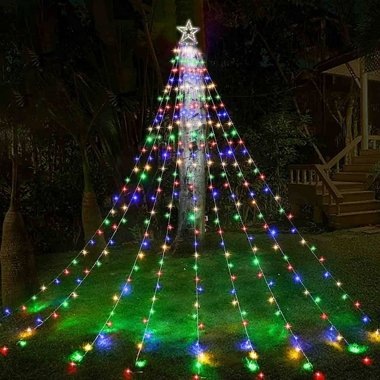 DONGPAI Christmas Decoration Star String Lights, LED Waterfall Christmas  Tree Fairy Lights with Star Topper for Indoor Outdoor Yard Garden Patio  Party Holiday Wedding Decor 
