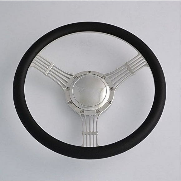 Flashpower 14'' Billet Banjo Full Wrap 9 Bolts Steering Wheel with 2'' Dish and Horn Button (Black)
