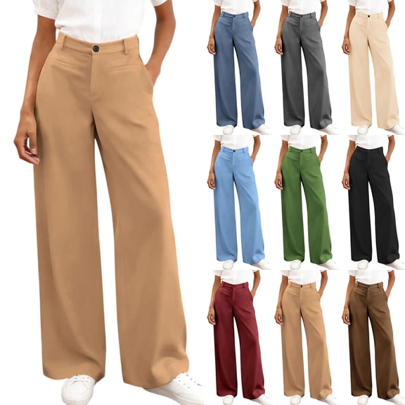 Womenspants Wide Leg Pants for Women Ndbuld Women's Wide Leg Dress Pants High Waisted Business Casual Work Trousers With Pockets Loose Straight Leg Office Pants For Women Dark Gray,XL