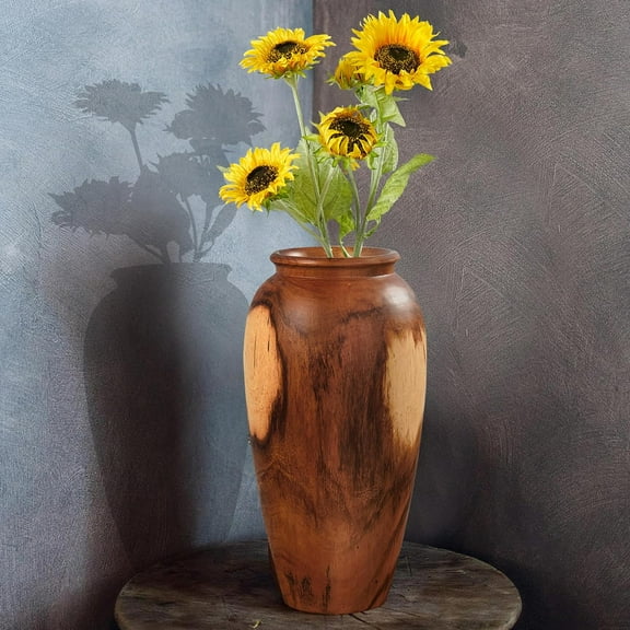 Acacia Wood Vase 7.1" x 7.1" x 19.7" H Natural Wooden Brown Handmade Vase Rustic Decorative Flower Holder Vintage Artworks Planter for Living Room Floor Home Décor