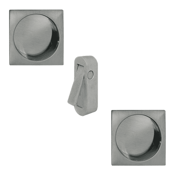 AGB Scivola Class Set of Sliding Pocket Door Square Handles with Pull Out Lever, Matte Chrome