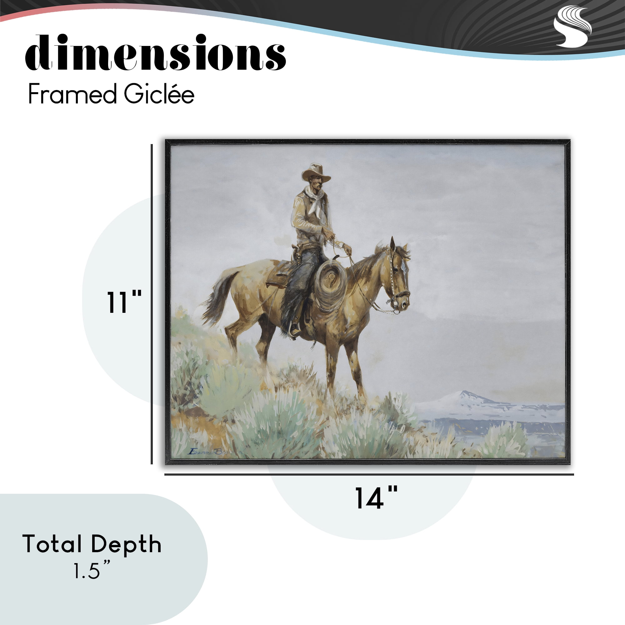 Stupell Industries Mounted Cowboy on Sagebrush Ridge Black Framed Giclee Art, design by Arlington Prints