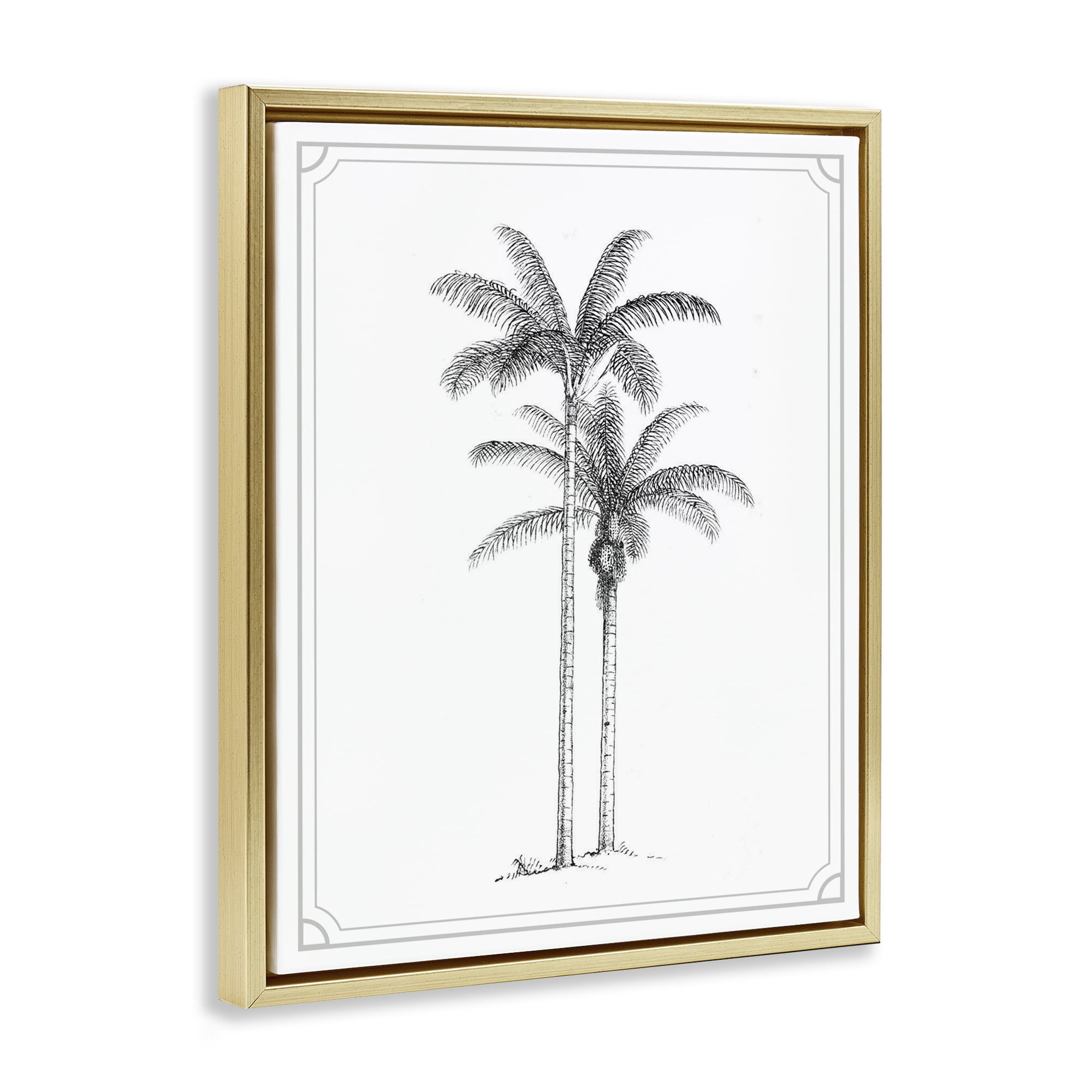 Vintage Simple Palm Tree Gold Framed Floater Canvas Wall Art, design by Lettered and Lined