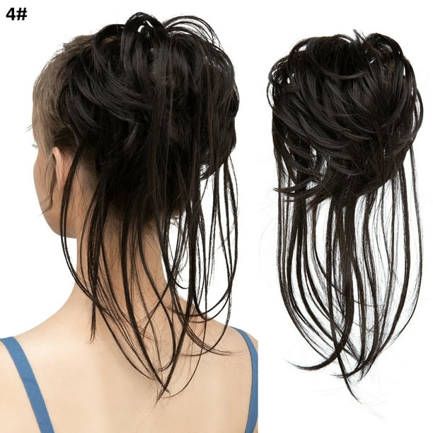 Zhuge Moño desordenado, extensión de moño despeinado, banda elástica para el cabello, moño rizado, coletero para mujer, color negro natural