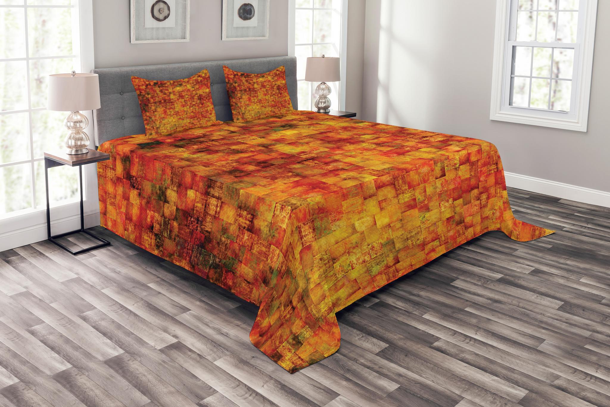 Burnt Orange Bedspread Set King Size, Vintage Mosaic Background