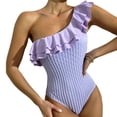 thumbnail image 4 of Summer Tummy Control Bathing Suits For Women's New Cold Shoulder Ruffled Open Back Solid Sexy One-Piece Swimwear Swimsuit Beachwear Up to 65% off, 4 of 9