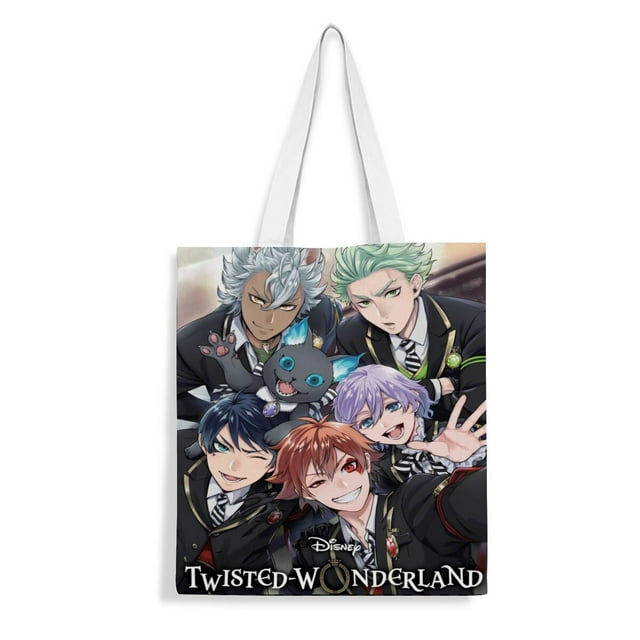 Twisted Wonderland Bolso de tela con estampado de lienzo para mujer, bolsa de compras reutilizable y estética, con cremallera interior, regalo para mujer,40*45cm.