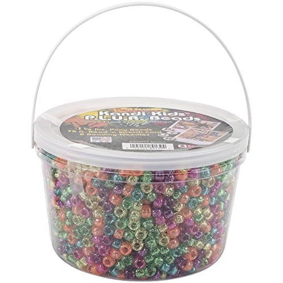 The Beadery - Kandi Kids Bucket, Jelly Sparkle Multi - 1.5 Lbs Beads, Cord, Needles - 6500467