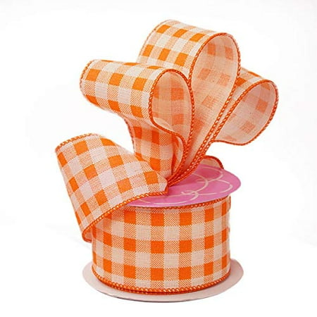 Fall Ribbon Michaels Orange Gingham Ribbon Wired Burlap - 2 1/2 Inch x 10 Yards, Fall Decor, Christmas, Birthday, Wedding Decor ()