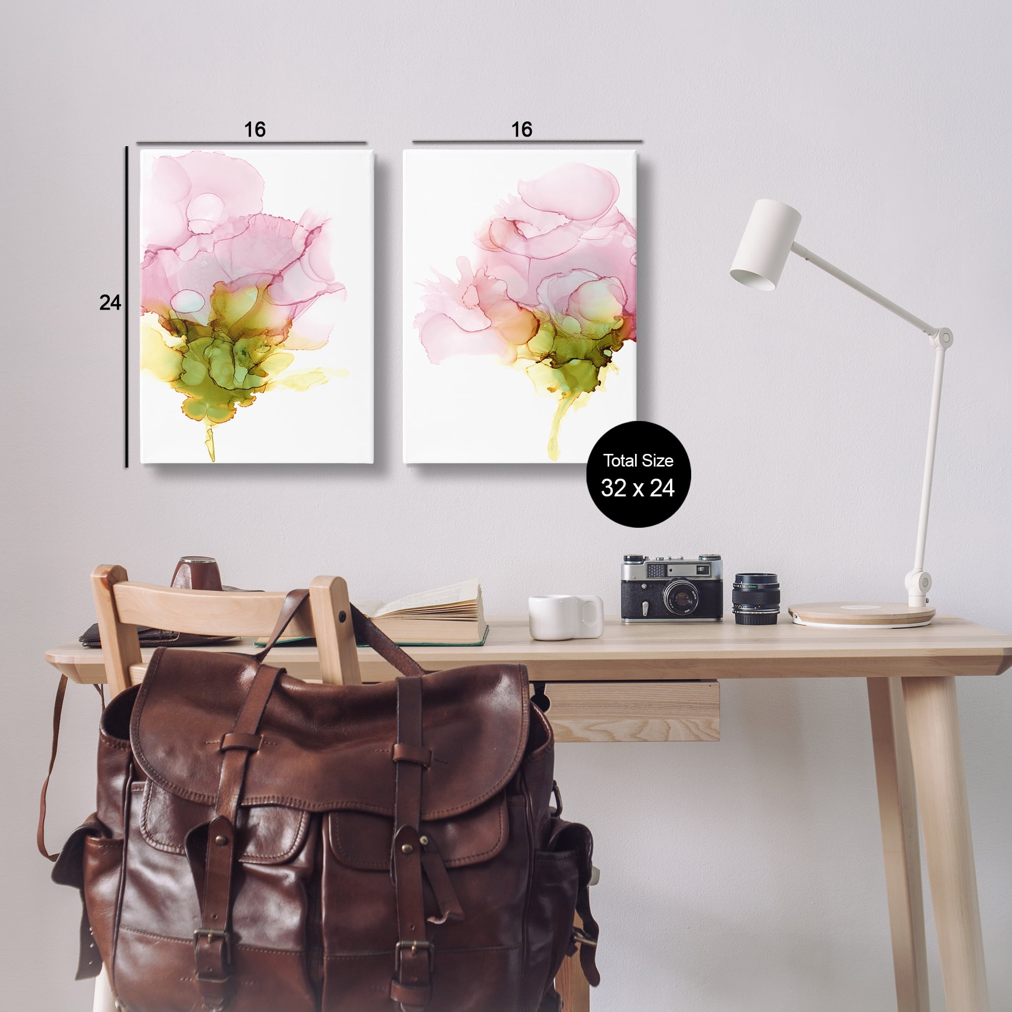 Stupell Industries Blooming Pink Ink Blossom Abstract Painting Wrapped Canvas Art Print Wall Art, 16 x 24, Set of 2