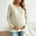 thumbnail image 6 of Noric Women Maternity Long Sleeve Striped T-Shirt Casual Henley Neck Tops for Pregnancy Fall Winter Daily Wear, 6 of 7