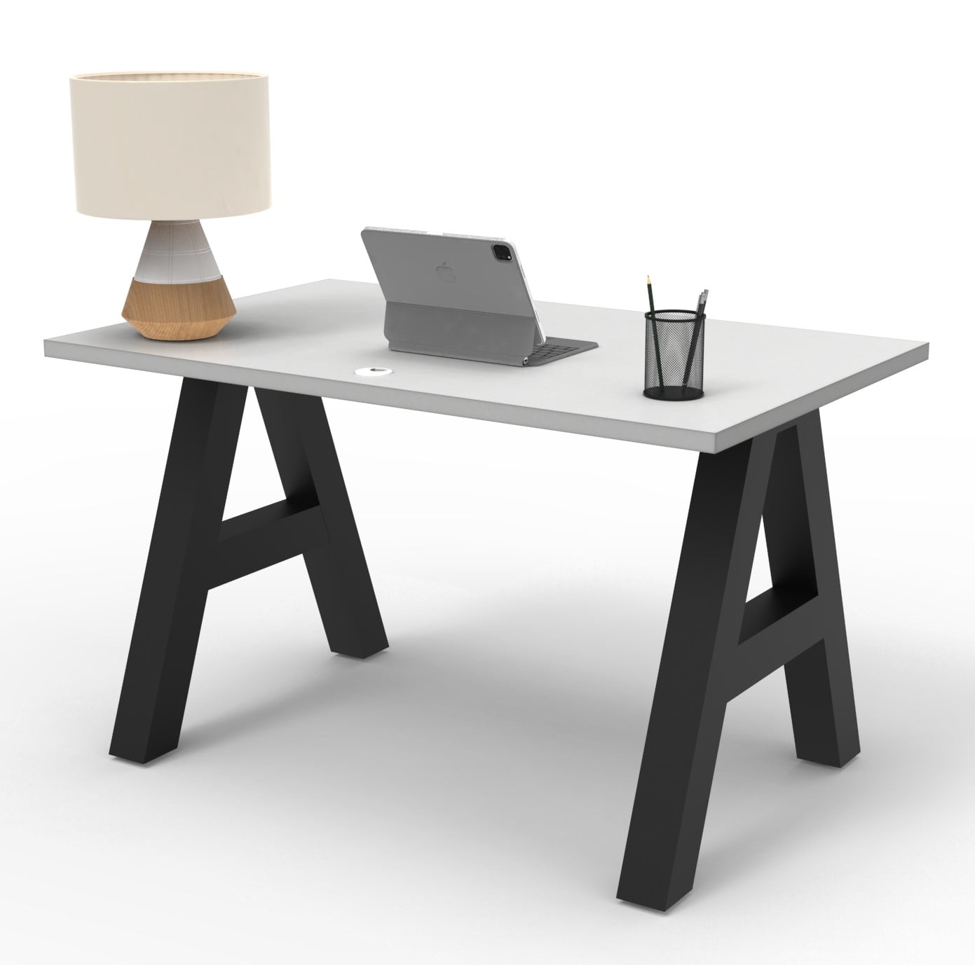 Serenity A-Frame Writing Office Desk for Home and Office, 48"x24"  with White Desk Top, Black Frame
