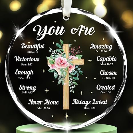 NewEleven Christian Ornament You Are Beautiful, Glass Holiday Keepsake, Ornament Gift for Christian Friend
