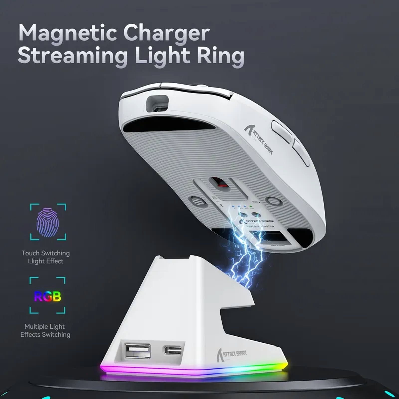 Attack Shark X6 PixArt PAW3395 Gaming Mouse, Bluetooth Tri-Mode Connection, RGB Touch Magnetic Charging Base