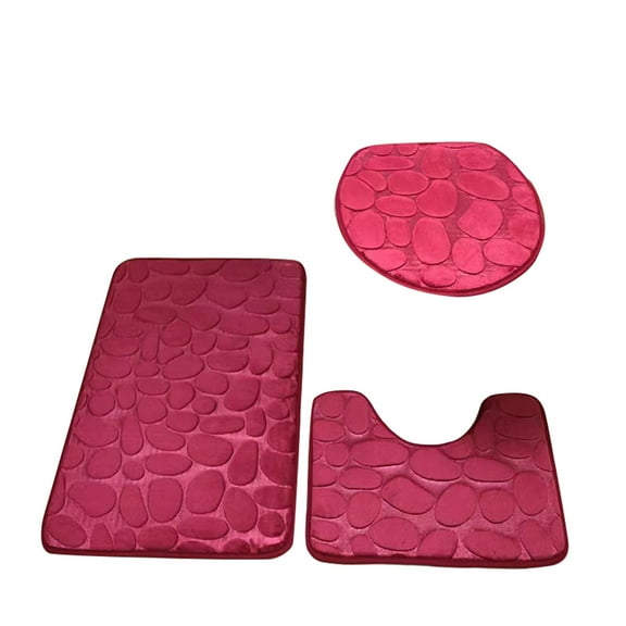 Toilet Mat 20 × 16 In, 32 × 20 in Bathroom Mat And 20 × 16 in Toilet Seat with Straps, Chenille Plush Large Rug, Rug And Toilet Seat Cover with Non-Slip Rubber Backing (3Pcs, Red)
