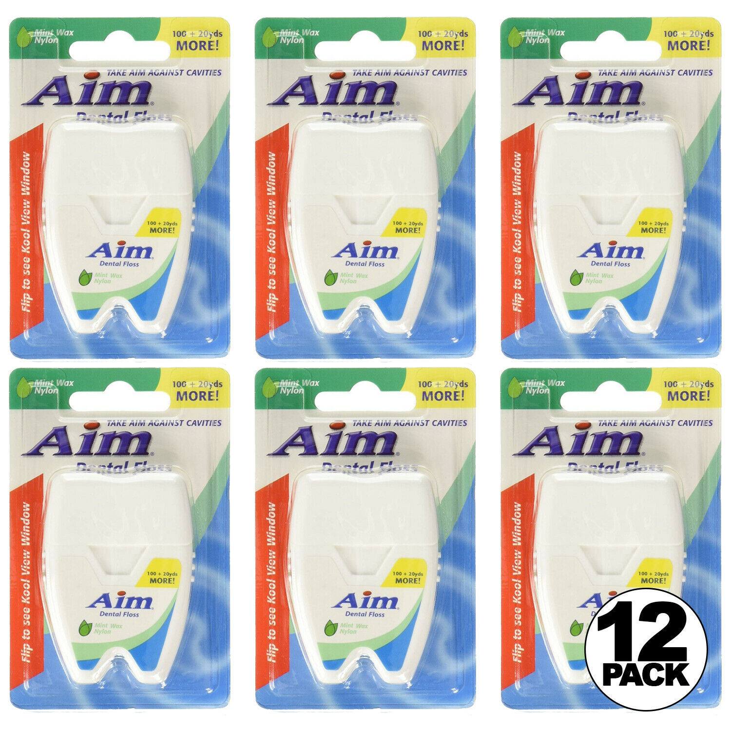 12 PCS AIM Dental Floss Mint Waxed Nylon 112 Yards