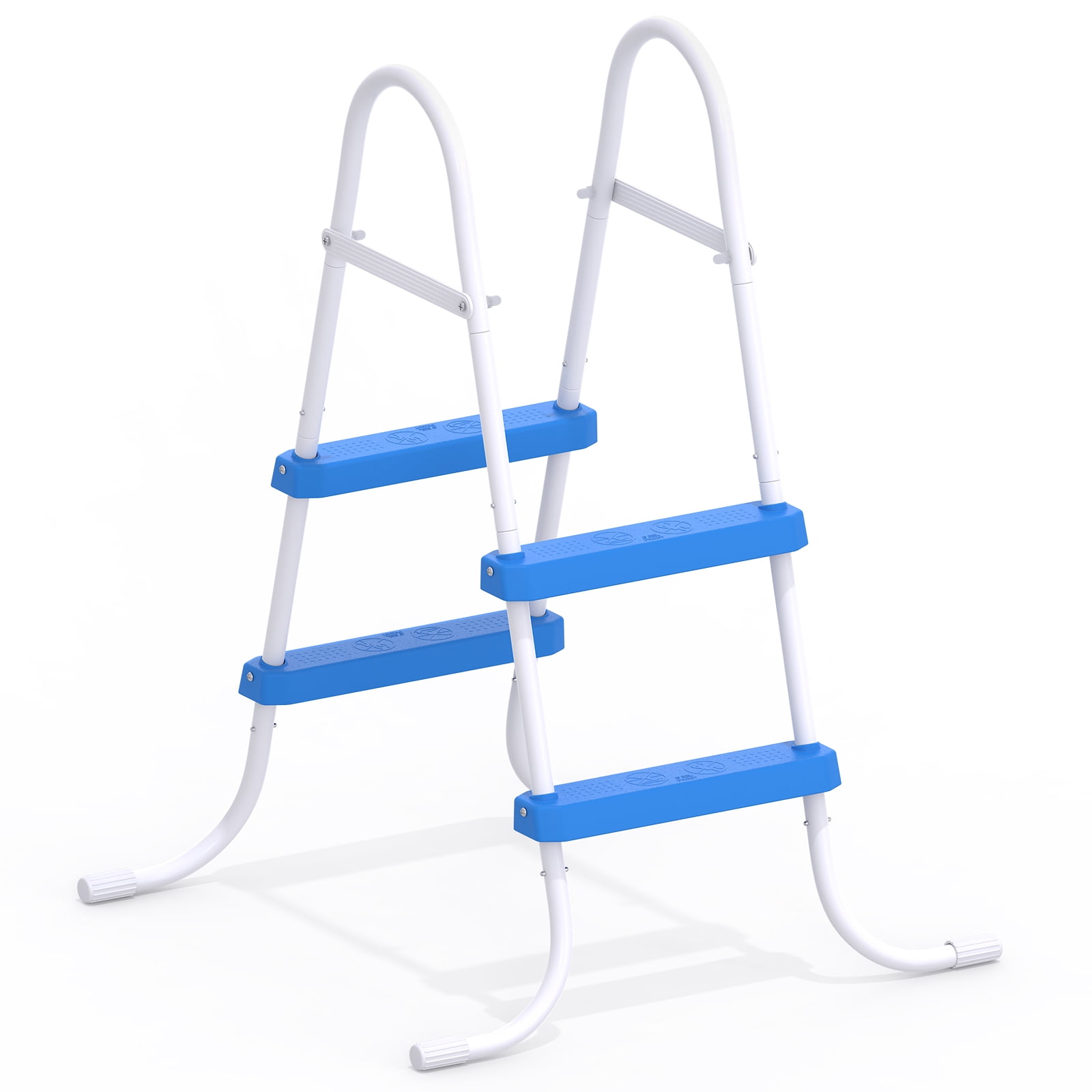 FENGFAN 2-Step 33in Iron Pool Ladder, White Frame Blue Non-Slip Steps, Anti-Rust, for Above Ground Pool Spa, 1 Pack