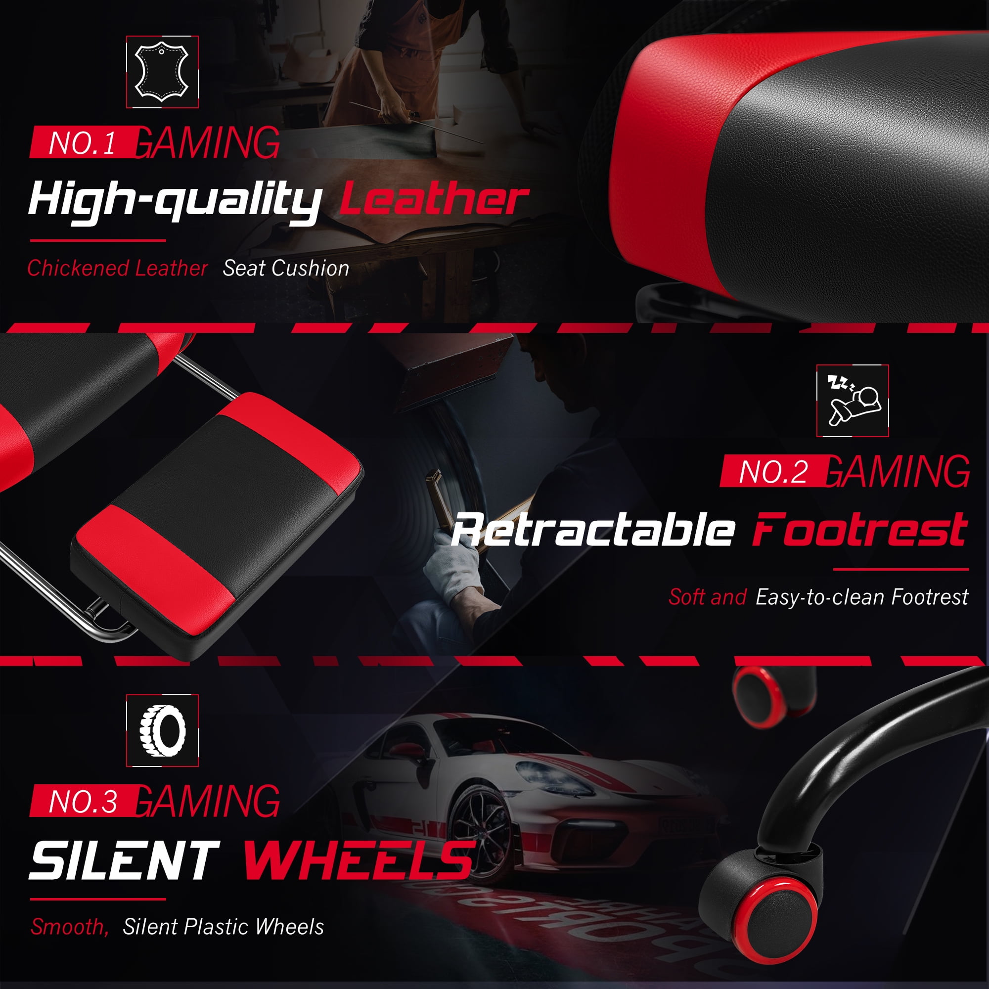 Homall RGB Gaming Chair with APP & Remote Control, LED Lights Ergonomic Computer Chair with Footrest & Massage Lumbar Support, Red