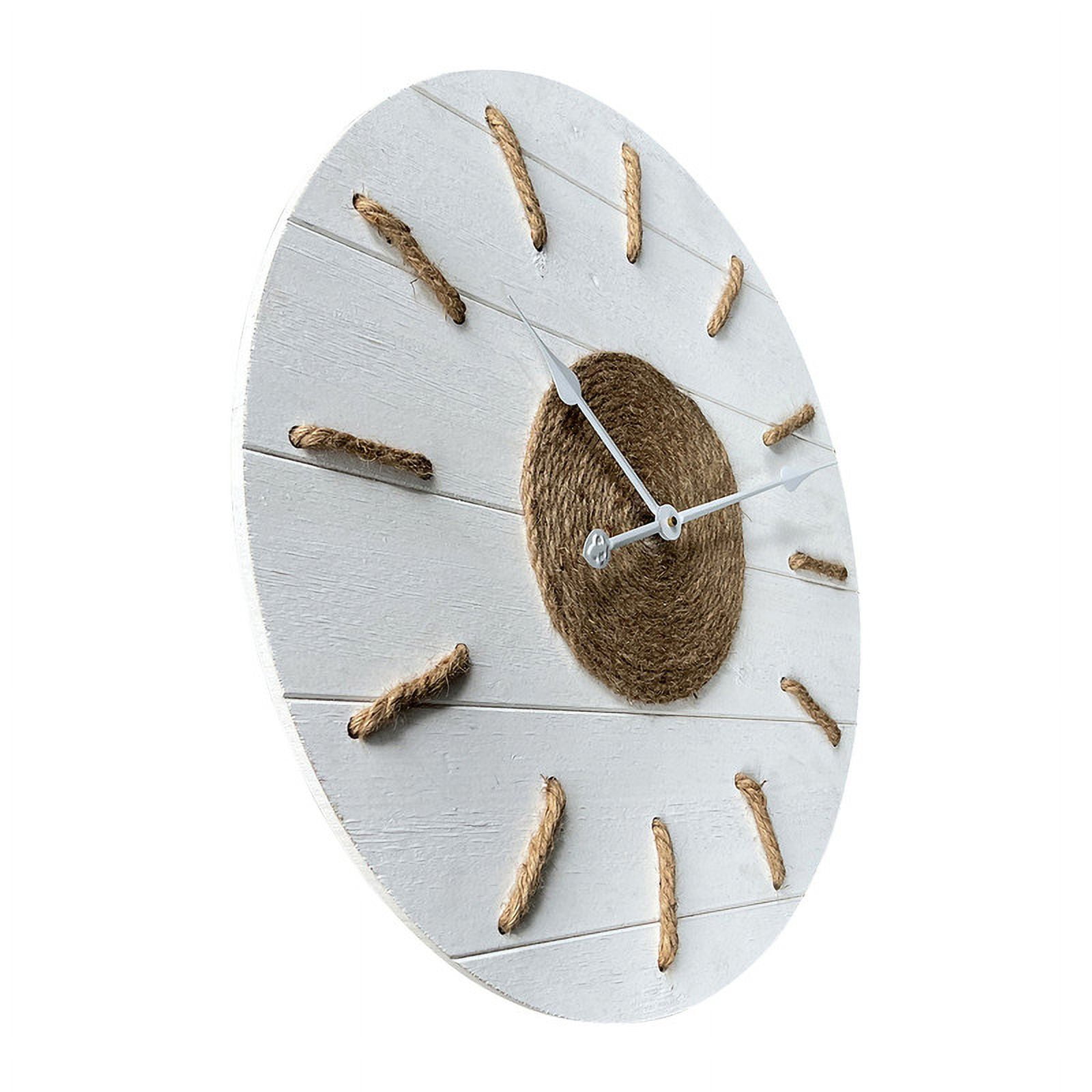 Camila White Jute Rope Shiplap Wood Round Wall Clock