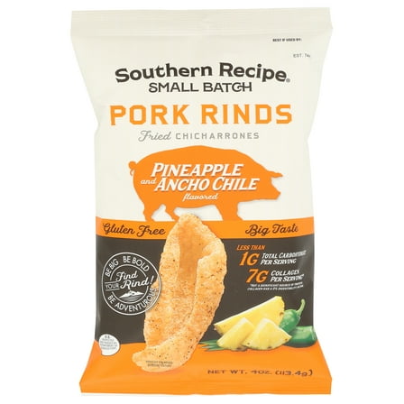 Pack of 6, Southern Recipe Small Batch Pineapple Ancho Chile Fried Pork Rinds, 4 oz