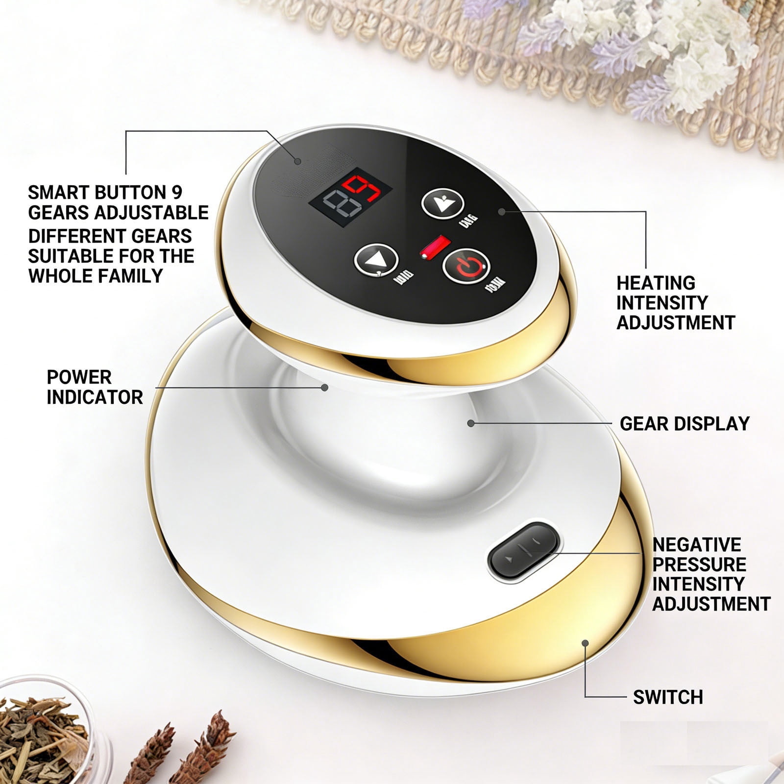 Vacuum Lifting Device with Heat, 9-in-1 Facial and Body Massager, Suction Cupping Scraping Tool, Red Light Therapy for Skin Tightening, Portable Muscle Relaxation Massage Tool