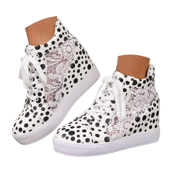 Wedge Sneakers for Women Hidden High Heeld Dressy Lace up Sneakers High Top Fashion Walking Shoes Lace Casual Platform Sneakers White Size 8.5