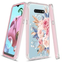 LG K51 Case, KAESAR Graphic Design Shockproof Impact Resistant Protective Full-Body Rugged Clear Hybrid Bumper Case for LG K51 (Pink Flower)