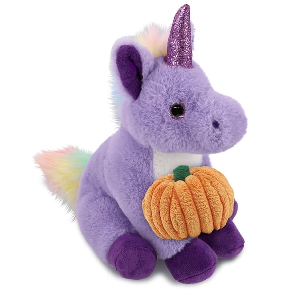 DolliBu Super Soft Purple Unicorn Stuffed Animal with Pumpkin Plush Decor - Unicorn Pumpkin Plush Animal for Fall, Halloween and Thanksgiving, Pumpkin Plush Toy for Baby, Kids, Adults - 9 Inches