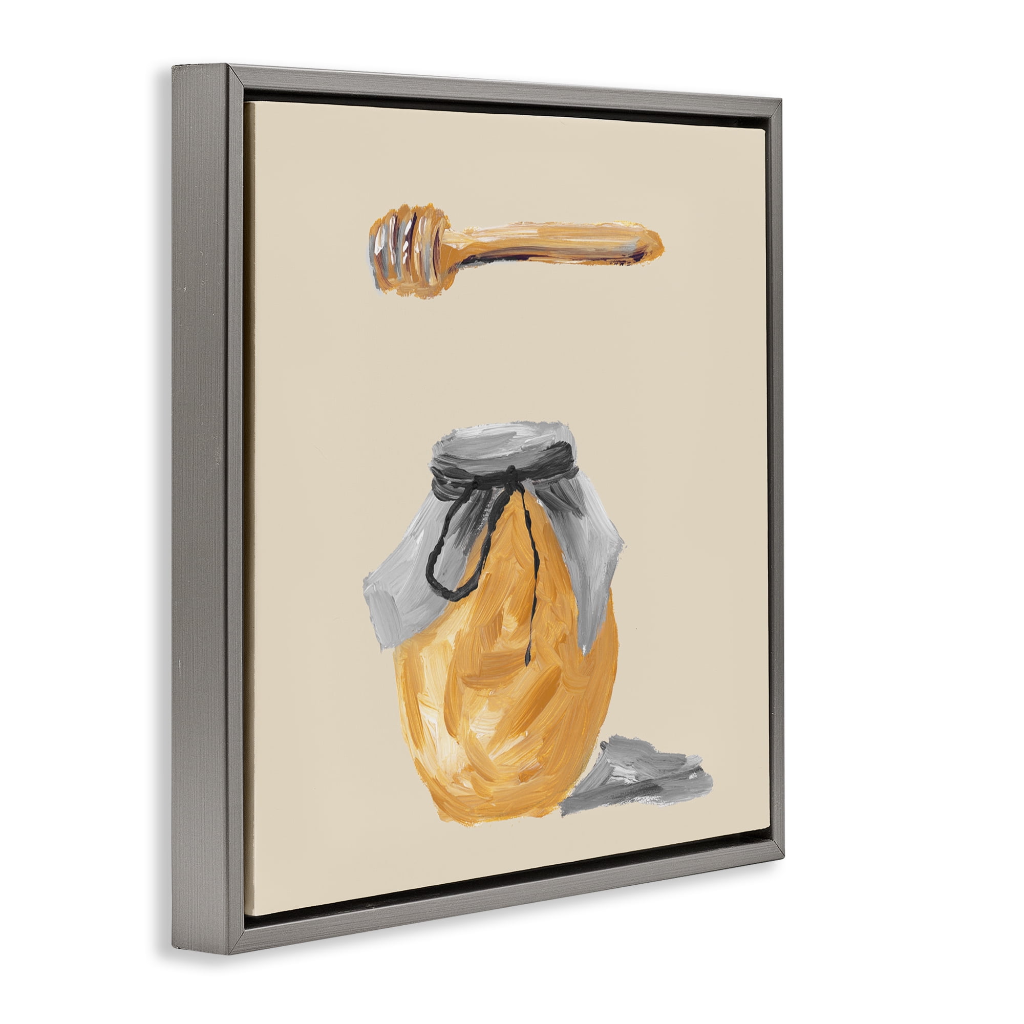 Stupell Industries Honey Jar over Tan Gray Framed Floater Canvas Wall Art, design by Lucille Price
