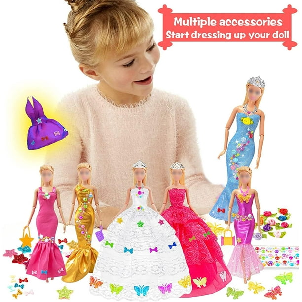 Charmdolly 86pcs Diy Doll Clothes Include 2 Long Princess Dress And Other Doll Accessories For 11.5 Inch Girl Dolls