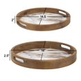 thumbnail image 5 of 18, 15 Inch Round Decorative Tray, Marble Effect, Brown Fir Wood Frame- Saltoro Sherpi, 5 of 5