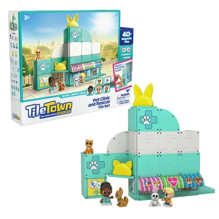 Tile Town Pet Vet Magnetic Tiles Construction Building Playset and Figures, Ages 3 