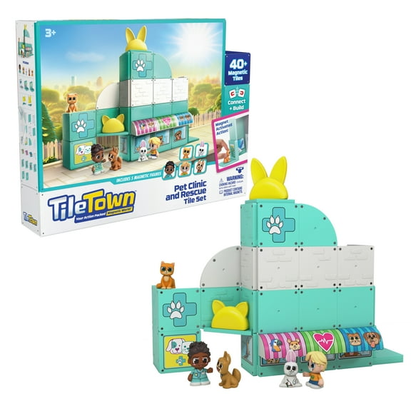 Tile Town Pet Vet Magnetic Tiles Construction Building Playset and Figures, Ages 3 