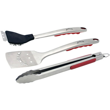 JIM BEAM SOFT GRIP HANDLE GRILLING TOOL SET INCLUDES SLOTTED TURNER, GRILLING TONGS AND CLEANING