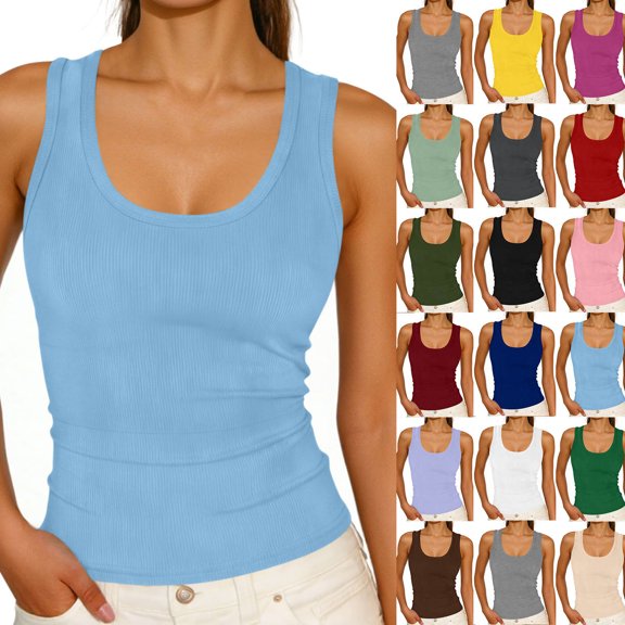 Hzzrkos Women's Square Neck Sleeveless Tank Top, Solid Stretch Layering Vest, Sizes S-XXL