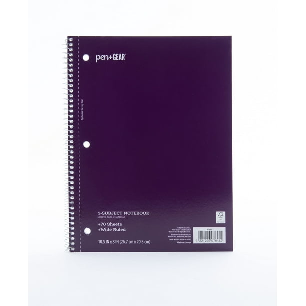 Pen + Gear 1Subject Notebook, Wide Ruled, Purple, 70 Sheets Walmart