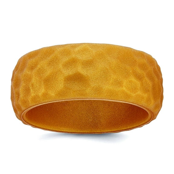 Silicone Metallic Gold 8.50mm Hammered Band Size 12 Ring for Women and Men