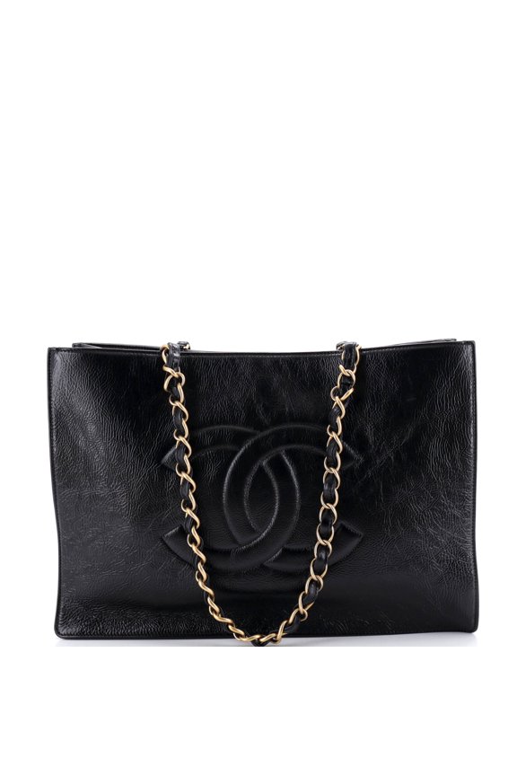 Pre-Owned Timeless CC Chain Shopping Tote Shiny Aged Calfskin Large By Rebag