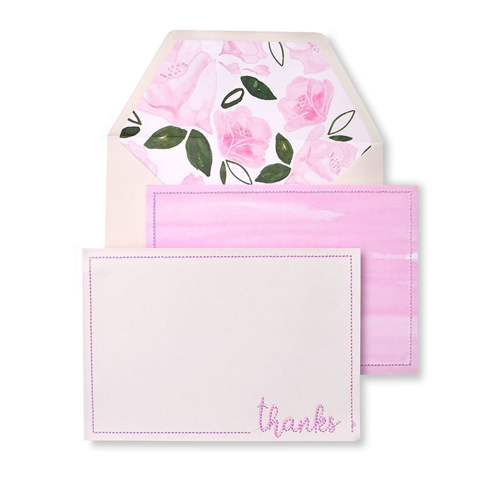 Stanley Sweet Pink Stitched 'Thanks' Note Cards With Floral