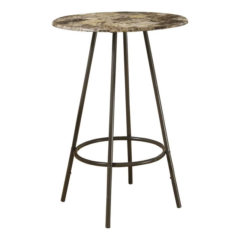 Pemberly Row Modern Round Faux Marble Top Pub Table in Cappuccino